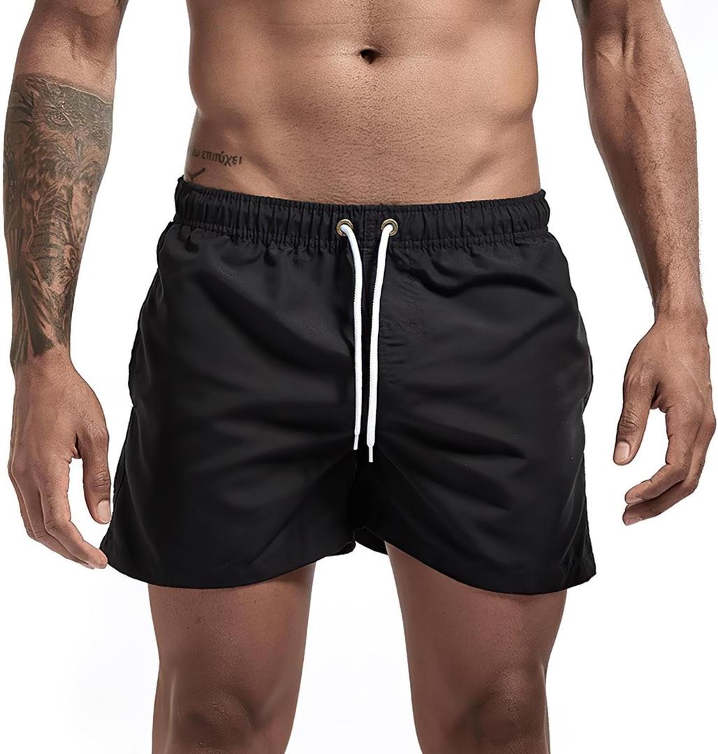 JIHUILAI Mens Swim Trunks Quick Dry Swim Shorts with Mesh Lining Beach Shorts Bathing Suits (Black, XL)