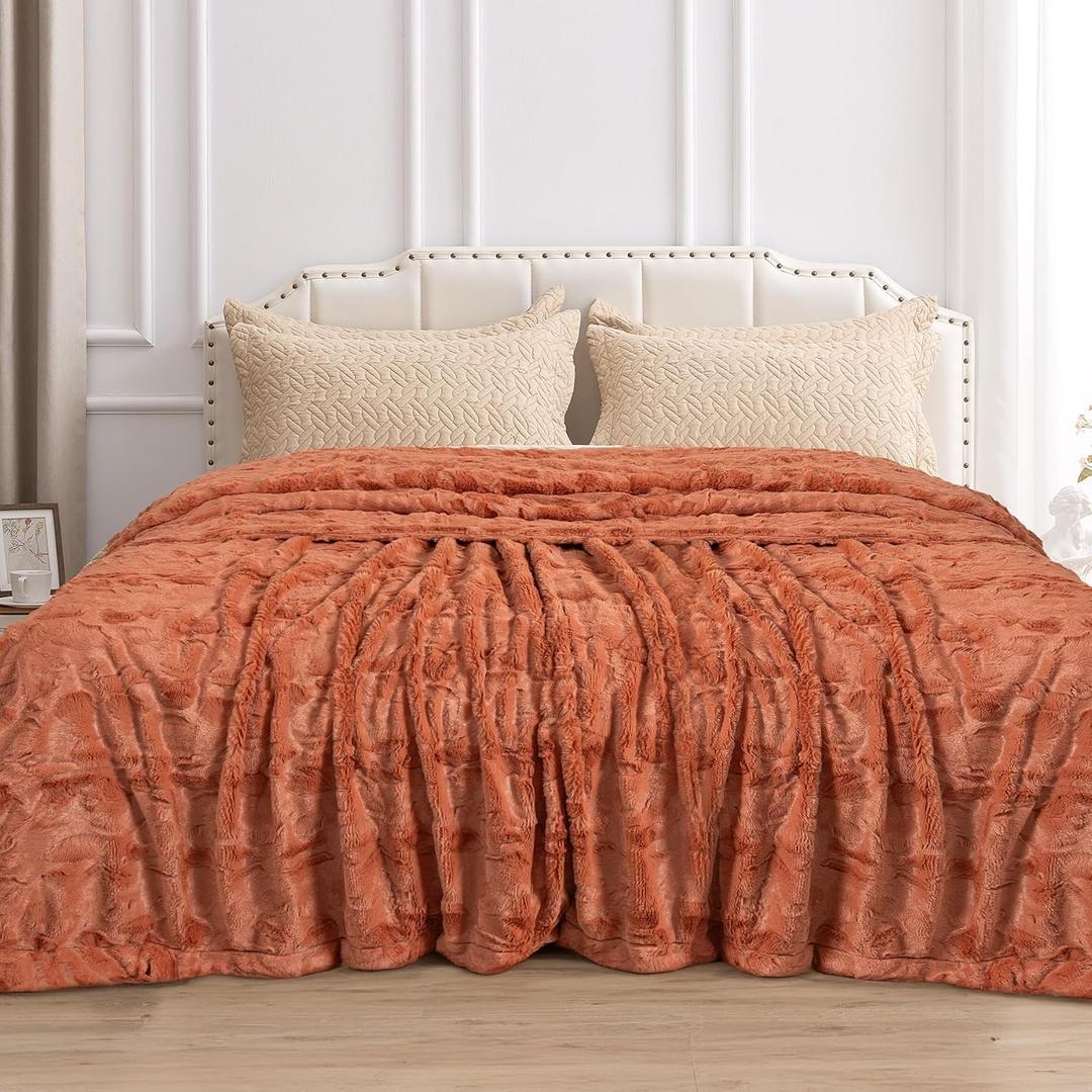 TOONOW Faux Fur Luxury Throw Blanket,Double Side Soft Fluffy Shaggy Fuzzy Blanket for Couch Sofa Bed (Carnelian, X-Large Twin Size)