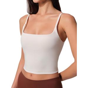 Womens Scoop Neck Longline Sports Bra U Back Adjustable Strap Double Lined Workout Crop Tank Top with Built in Pads (Black, L)