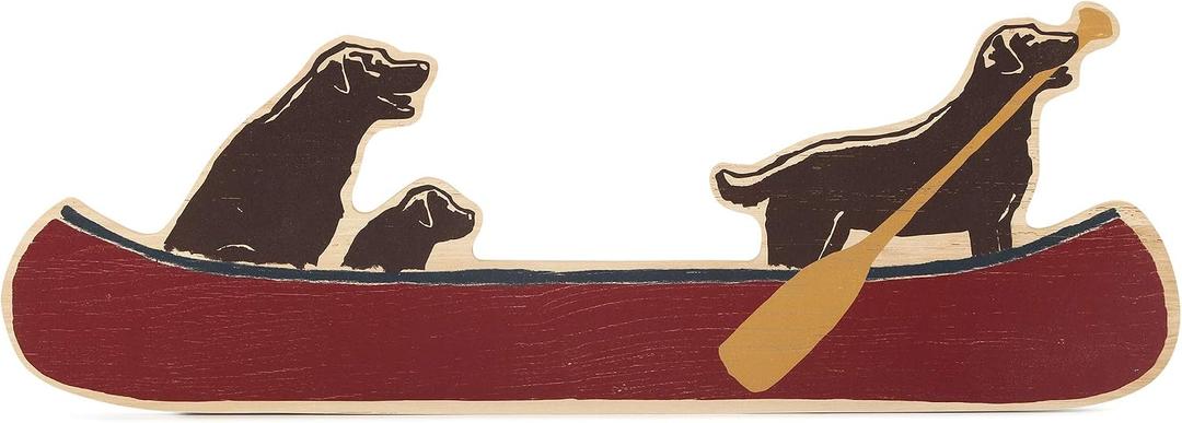 Dogs in Canoe Wood Wall Decor - Large Canoe Lake Wall Art for Lake House, Man Cave, or Living Room, Medium