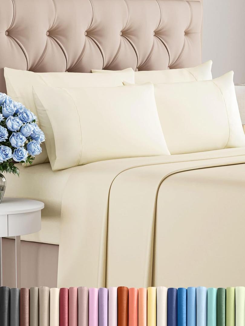 CGK Linens Queen 6 Piece Sheet Set - Cooling Sheets for Hot Sleepers - Hotel Luxury Bedding Set with 8-16 Inch Deep Pockets - 1 Flat & 1 Fitted & 4 Pillowcases - Soft, Comfy & Wrinkle Free - Off White
