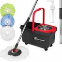 Simpli-Magic 360° Spin Mop and Bucket with Wringer – 3 High-Absorbent Microfiber Washable Heads, Soap Dispenser – Spinning Mop and Bucket Set for All Types Floor Cleaning