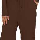 Darong Women's 2 Piece Lounge Sets 2026 Long Sleeve Tops and Wide Leg Pants Set Matching Travel Airport Outfit (Medium, Coffee)