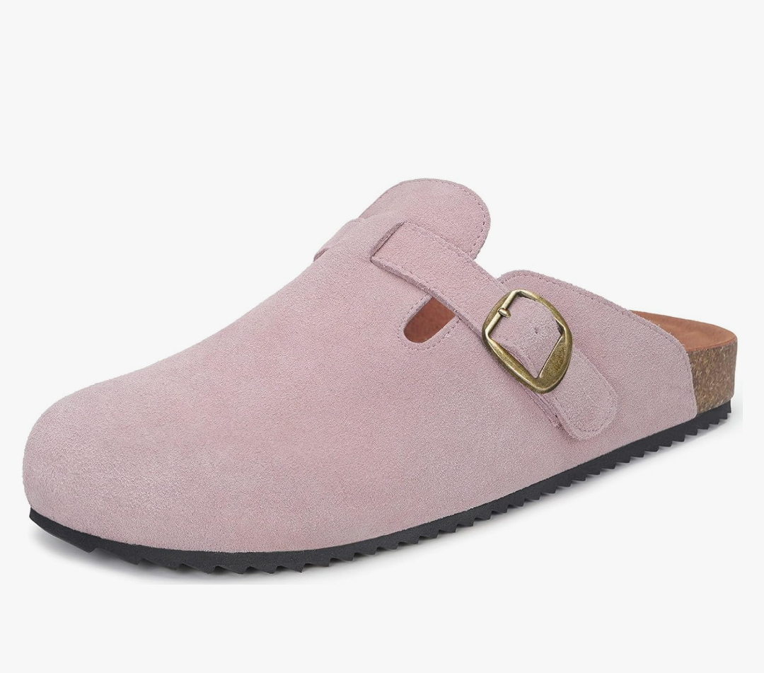 Womens Suede Clogs Mens Genuine Leather Mules Cork Footbed Sandals with Arch Support Size 38 Pink