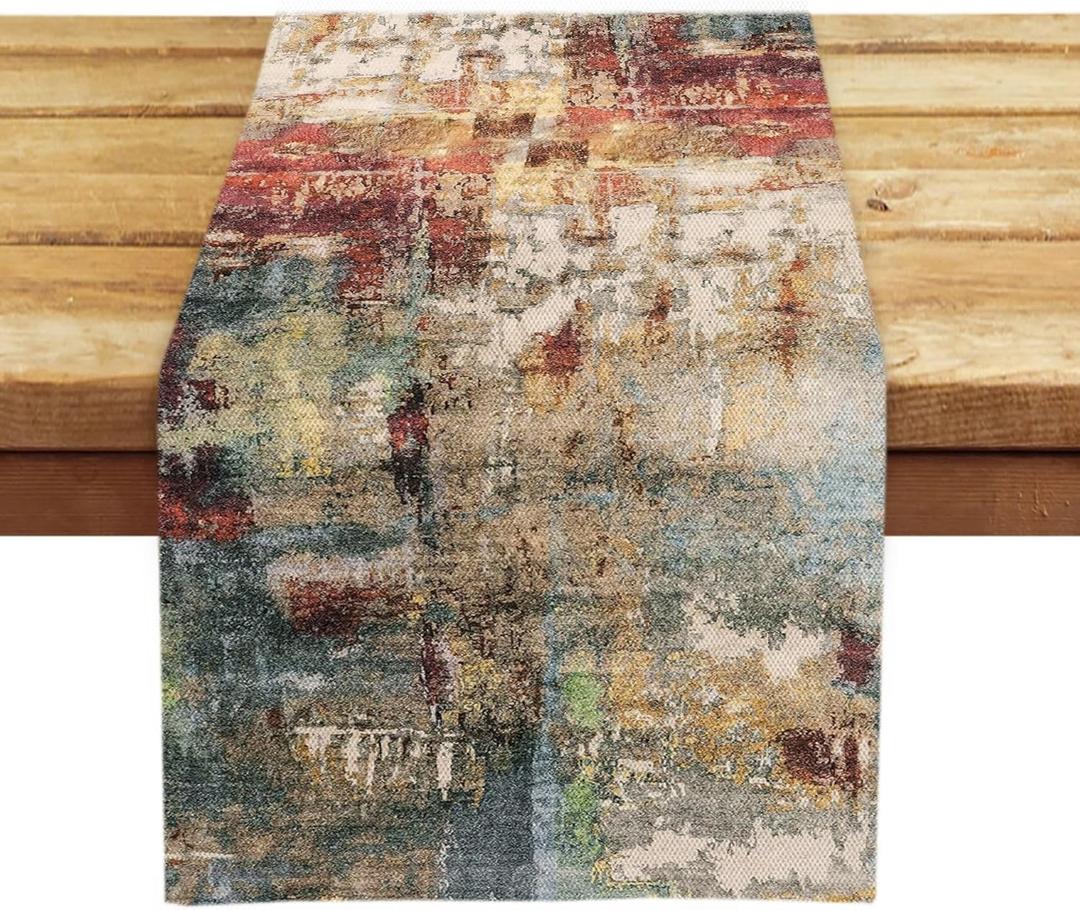 OYIMUA Colorful Rust Boho Table Runner 72 Inches Long Modern Dresser Runner Rustic Spring Fall Table Decor for Home Indoor Outdoor