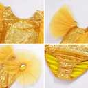 ODASDO Gymnastics Leotard for Girl Tulle Sleeve One Piece Bodysuit Glitter Shiny Metallic Ballet Dance Top Halloween Costume (Gold)