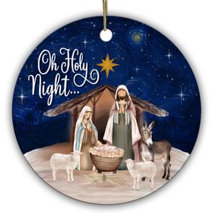 Oh Holy Night Nativity Scene Religious Christmas Ornament – Christian Faith Holiday Tree Decoration – Baby Jesus, Mary & Joseph Keepsake Gift for Believers, Church Friends, and Family