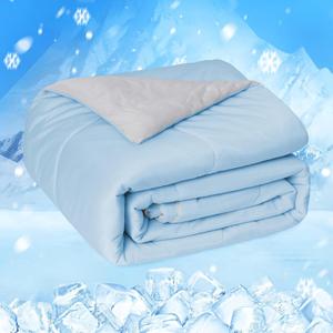HOMFINE Cooling Comforter Japanese Double-Sided Cold Tech Fabric Cooling Blanket for Night Sweats Hot Sleepers, Q-Max 0.45 Soft Breathable Silky Smooth Lightweight, Blue Summer Comforter Queen