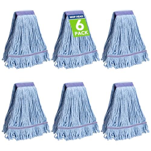 6 Pack Commercial Mop Head Replacement – Heavy Duty Mop Head for General and Floor Cleaning | Industrial Wet Mops | Washable Refill, Reusable, Looped End Mopheads | Hardwood, Concrete