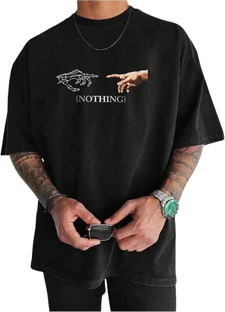 Men's Graphic Tee Shirt Crew Neck Short Sleeve Summer Tshirt Top Streetwear Vacation Clothes (Black, L)