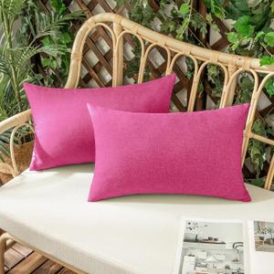 Woaboy Set of 2 Outdoor Waterproof Throw Pillow Covers Hot Pink Decorative Farmhouse Solid Cushion Cases for Patio Tent Balcony Couch Sofa Car 12x20 Inch