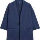 PRIJOUHE Men's Japanese Kimono Jacket Cardigan Yukata Noragi Casual Fashion Seven Sleeves Lightweight Open Front Coat (Large, 21-navy)