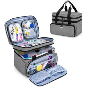 BAFASO Double Layer Sewing Accessories Organizer with 2 Detachable Pouches, Large Sewing Storage Bag for Sewing Tools (Bag ONLY), Gray