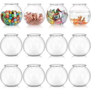 Okllen 12 Pack Plastic Ivy Bowls, 16 Oz Round Fish Bowl Unbreakable Vases Bowls for Home Decor, Carnival Games, Candy, Party Favors, Centerpiece, BPA Free, Clear