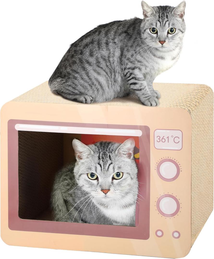 FluffyDream Oven Cat Scratcher Board - Durable Lounge Bed for Cats - Indoor Scratch Pad & Play House - Corrugated Toy for Cat Birthday - 17.3L*13.4W*9.1H