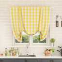 Tie Up Curtain for Windows 45 inches Long Buffalo Check Adjustable Tie Up Shades Plaid Gingham Rod Pocket for Kitchen Windows 1 Panel, Yellow & White