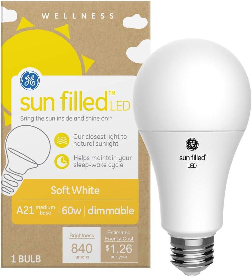 GE Sun Filled LED Light Bulb, 60 Watt, Soft White, A21 (1 Pack) (1 Count (Pack of 1))