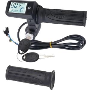 Full Twist Throttle, 8 Pin EBike Throttle 36V/48/60V Universal with 3 Speed Adjustment, LCD Speed Display, Key Switch, Electric Scooter Twist Grip for E-Bike, Motorcycle, One Size