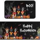 Dog Halloween Kitchen Rugs for Floor, Halloween Decorations Non Slip Backing Halloween Kitchen Rug Low-Profile Spooky Mat Halloween Decor for Home Party 17"X47"+17"X30"