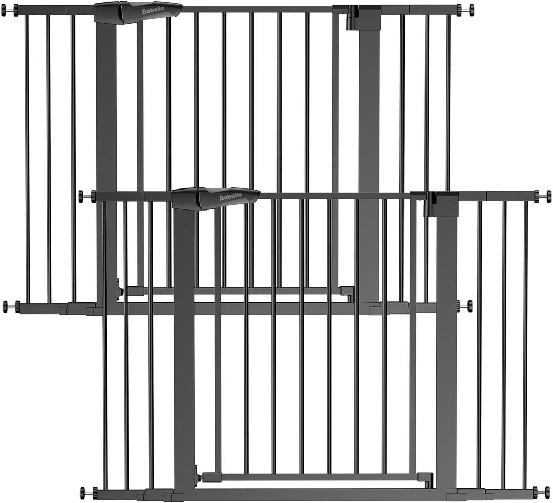Babelio Baby Gate for Doorways and Stairs, 29-48" Auto Close Dog Gate PressGuard P7, Easy-Install Pressure Mounted Satey Door, No Drilling Safety Gate for Child and Pets, 2 Pack, Black