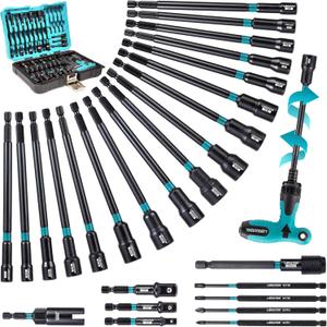 LIBRATON 27PCS Magnetic Nut Driver Set with Ratcheting T Handle, Nut Driver Set for Impact Drill, Metric & SAE Long Socket Set, Drill Bits, Socket Adapters, Wing Nut Driver, Quick-release Bit Holder