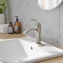 Bathroom Sink Faucet Brushed Nickel Single Handle One Hole Vanity Satin Sink with Pop Up Drain Assembly Bath with Overflow Stream Basin Mixer Tap Lavatory Commercial Supply Line