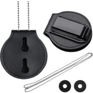Sadnyy Police Badge Holder Neck Chain Leather Badge Security Card Holder with Inside ID Storage for Police, Firefighter, Detective (Round)