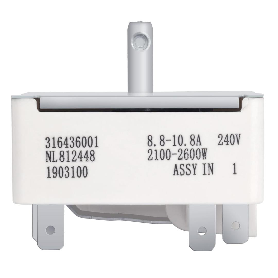 316436001 Surface Element Switch Surface Burner Infinite Switch Fits for Frigidaire Kenmore Stove Parts 316021501, 1155395FFEF3015PBB790.9421940B790.94053310EA1145040