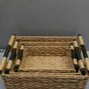 VATIMA Hyacinth Wicker Basket Set 3 size - Rectangular, Wooden Handles, Shelf Organizer, Natural Bins
