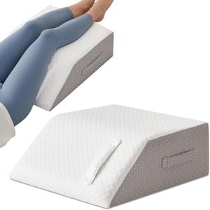 Leg Pillow Elevation Blood Circulation, Leg Wedge for Elevation for Swelling, Leg Elevating Pillow for After Surgery, Memory Foam Foot Knee Pillow for Back Sleeping 24x22x8 Inch White/Grey