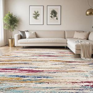 tchdio 8x10 Area Rugs for Living Room, Colorful Modern Abstract Area Rug, Washable Kids Rugs for Playroom, Non Slip Soft Nursery Rug, Stain Resistant Large Carpet for Bedroom, Multi Color