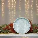 PEMAR 12.6 Mother of Pearl Round Serving Tray with Handles, Decorative Nacred Wooden Ottoman Coffee Table Tray (Teal Sunlight)