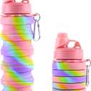 Collapsible Water Bottles for Travel, Foldable Sports Water Bottle for Kids, Reusable Water-proof Silicone Water Bottles with mountaineering Buckle for Camping Hiking Holiday (Pink)