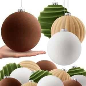 Syhood 8 Pcs 6 Inch Neutral Velvet Christmas Balls Large Velvet Ornaments Balls Xmas Tree Decorations Hanging Flocked Ornaments for Christmas Tree Home Garland Holiday Party Decor