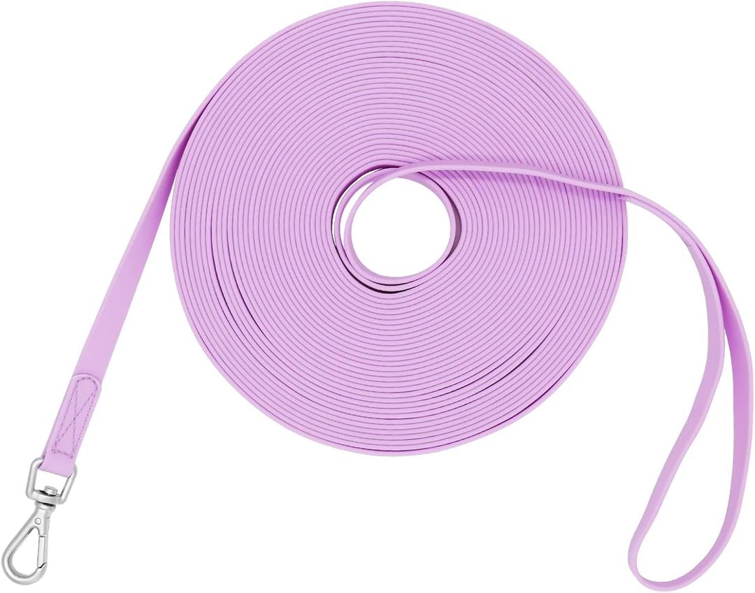 Waterproof Dog Training Leash 50FT 30FT 15FT 10FT 5FT Heavy Duty Recall Long Lead for Large Medium Small Dogs (50FT, Purple)
