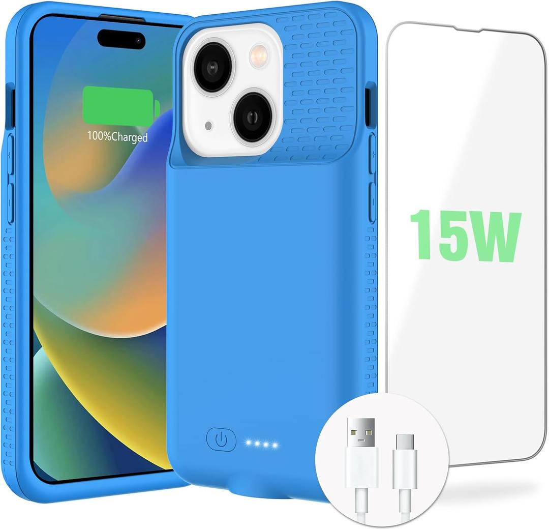 BOPPS Battery Case for iPhone 15/15 Pro, Ultra-Slim 15W Fast Lightweight Powerful 7000mAh Charger Case Protection Anti-Slip Soft TPU Charging Case for iPhone 15,15 Pro 6.1'',Blue
