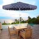 JONATHAN Y Tracy 9 ft. Outdoor Patio Umbrella with Scalloped Edge, Coastal Market Table Umbrella with Crank Lift and Tilt, 8 Sturdy Ribs UV Resistant for Pool, Navy, White Pole UMB1002G