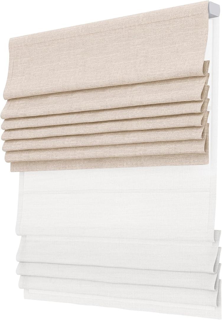 Day Night Roman Shades, 2 in 1 Blackout & Light Filtering, Cordless Linen Roman Blinds for Windows, UV Protection, Noise Reduction, Thermal Insulation, Privacy Protection, Linen Color (Custom Size, Linen Color)