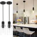 Emak 2 Pack Black Pendant Light Fixtures, Mini Pendant Lighting with Clear Glass Shade, Modern Farmhouse Hanging Lights for Kitchen Island, Bedroom, Bathroom, Sink, PL120-BKBK-2PK