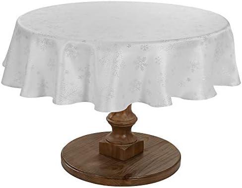 HARORBAY White Tablecloth for Round Tables 90 Inch, Heavy Weight Soft Table Cloth for Dining Room Kitchen Party Winter Holiday, Snowflake Pattern Table Cover (Icey Serie)