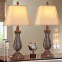 3-Way Dimmable Table Lamps for Bedrooms Set of 2, 30" H Touch Lamps for Living Room with USB & Type-C Ports, Brown Mermaid Bedside Lamp for Nightstand, Resin Farmhouse Rustic Lamp with 2 Bulb