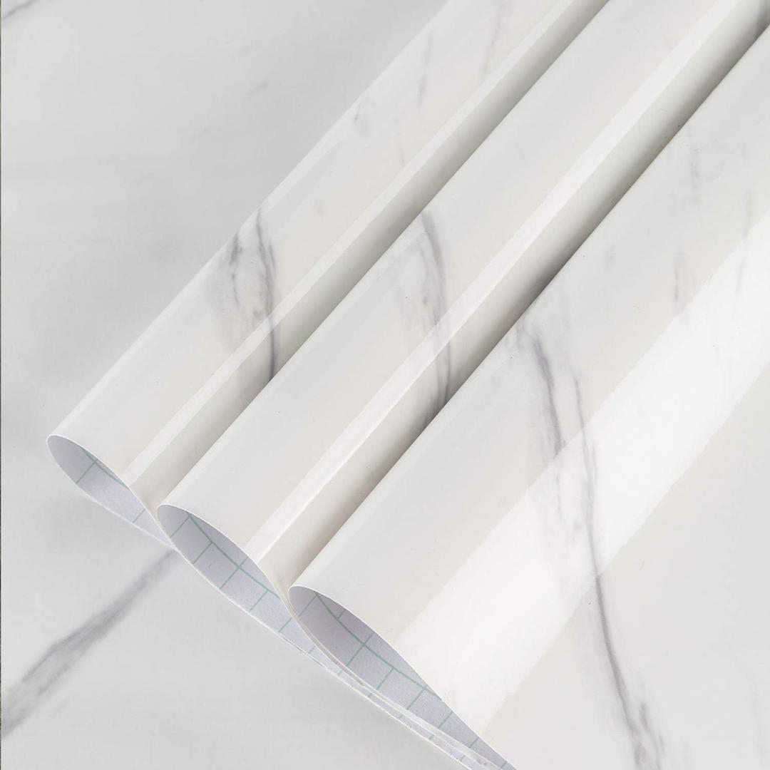 BAYYA Extra Wide Marble Granite Peel and Stick Wallpaper Ivory White 31.5x157inch Smooth Light Countertop Contact Paper for Kitchen Bathroom Self-Adhesive Waterproof Marble Wall Paper Roll Vinyl Wrap
