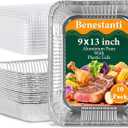 9x13 Inch Disposable Aluminum Pans with Clear Lids(10 Pack)Half Size Tin Foil Pans with Lids,Food Containers Disposable Baking Pans For Cooking, Meal Prep, Roasting, Chafing, Steam Table, Storage