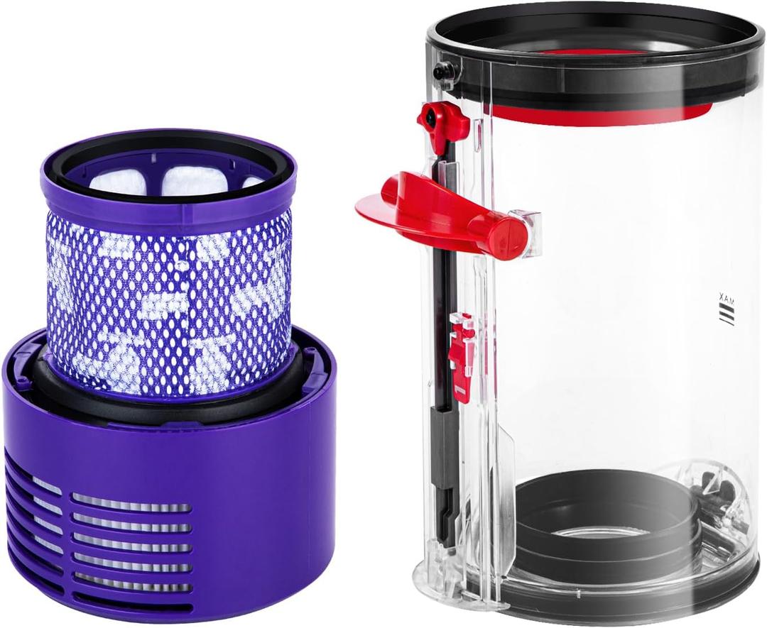 QINAN Upgraded Canister Replacement Parts Compatible With Dyson Cyclone V10 Animal,V10 Total Clean,V10 Absolute,V10 Animal,SV12 Vacuum Dust Bucket HEPA Filter attachments 969509-01, Blue/Grey