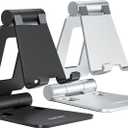 Nulaxy 2 Pack Dual Folding Cell Phone Stand, Fully Adjustable Foldable Desktop Phone Holder Cradle Dock Compatible with Phone 16 15 14 13 12 Pro Xs Xs Max Xr X 8, All Phones, Black & Silver (A-Black & Silver)