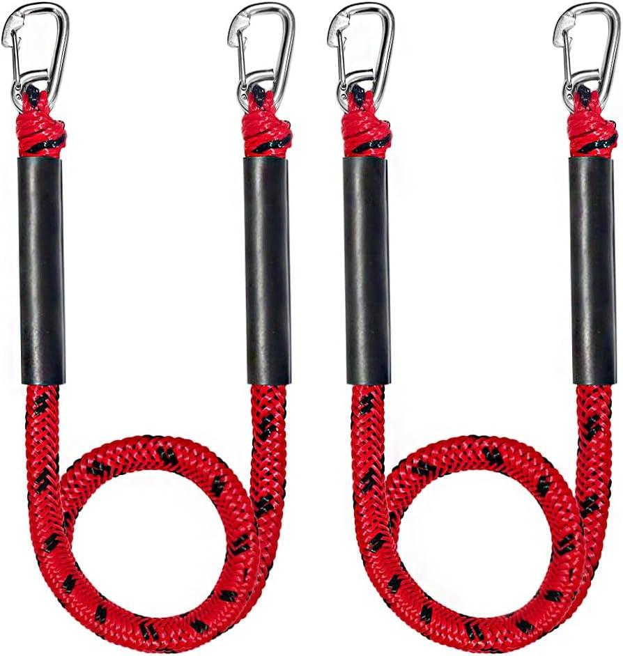 Bungee Boat Dock Line, Boat Rope with Double 316 Stainless Steel Clips Accessories for Bass Boat, Kayak, Pontoon, Watercraft, Waverunner, SeaDoo, Canoe,2Packs, 6FT,Red&Black