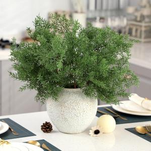 Giegxin 6 Pcs Real Touch Cedar Stem 18 Inch Modern Artificial Christmas Cedar Pine Branches Realistic Greenery Picks Stem Fake Evergreen for Vase Decorating Wreath DIY Crafts Home Decor