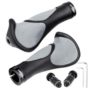 TOPCABIN Bicycles Handlebar Grips, Aluminum Lock-on Ergonomic Bike Grips, Cushion Vibrations Comfort Bike Handlebar Grips, Mountain MTB BMX Bicycles Grips for Scooter (Rubber Black/Grey)