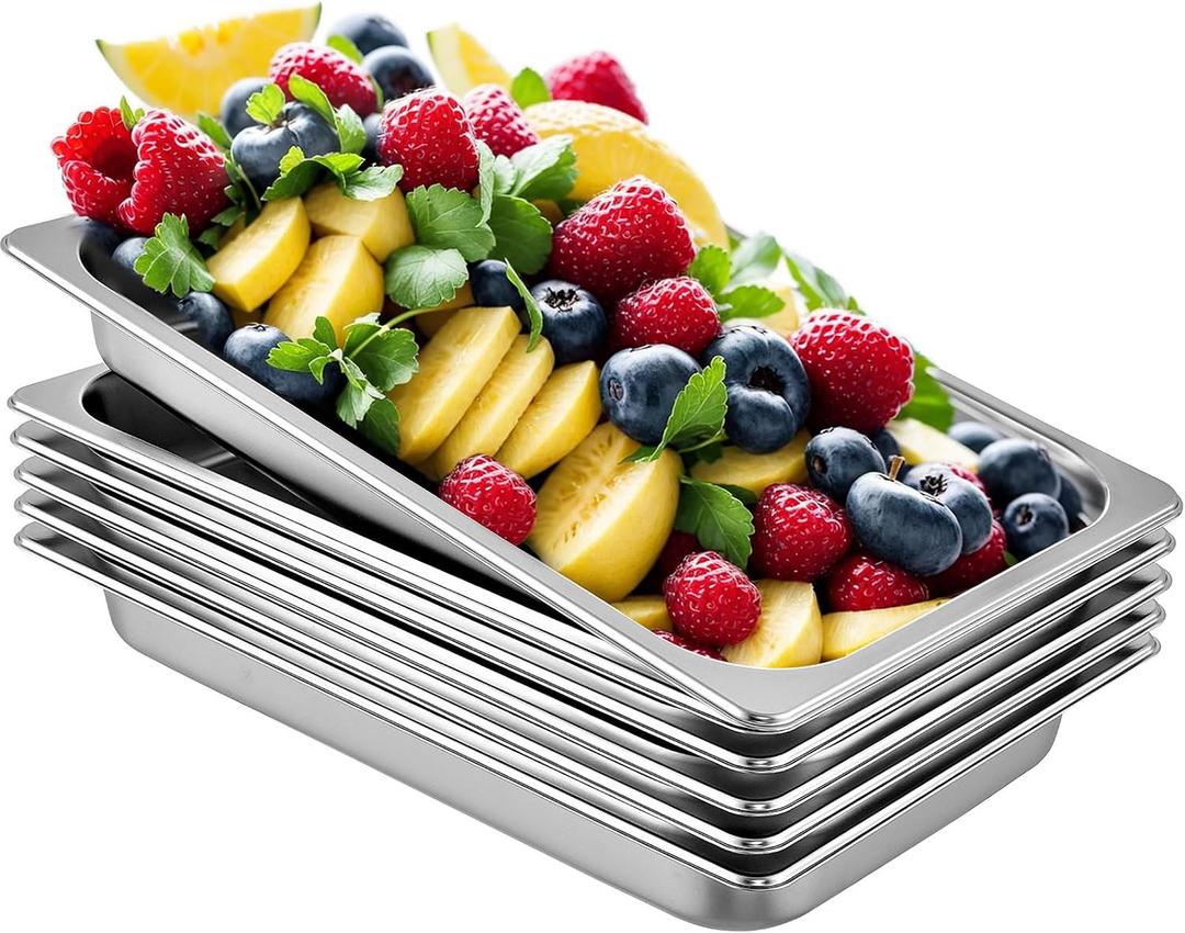 VEVOR 6 Pack Full Size Stainless Steel Hotel Pans, 2.5 inch Deep Steam Table Pans, 0.8mm Thick Anti-Jam Commercial Food Pans for Steam Tables, Restaurants,Catering Food Storage Metal Pan