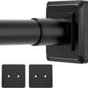 Black Shower Curtain Rod,Spring Tension Curtain Rod 30-40,No Drill or Screw Installation Shower Rod for Bathroom, Closet, Kitchen with Brackets